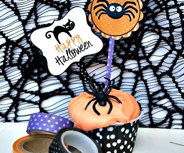 Washi tape halloween cupcake topper 2