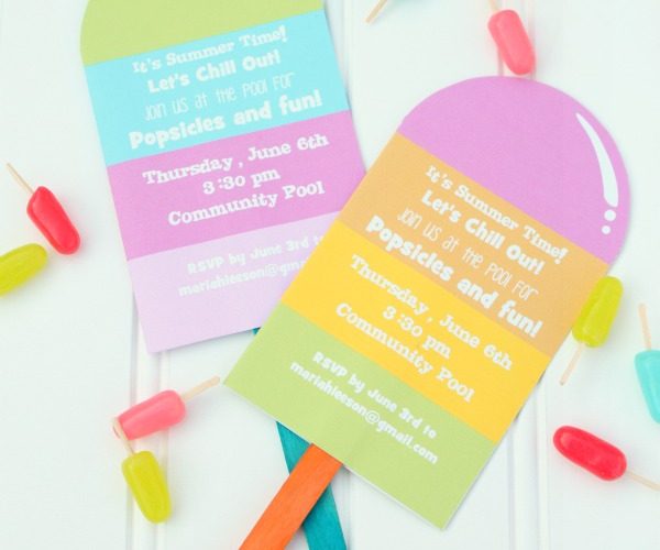 Popsicles and pool party invitation