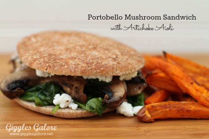 Portobello mushroom spinach sandwich with artichoke aioli