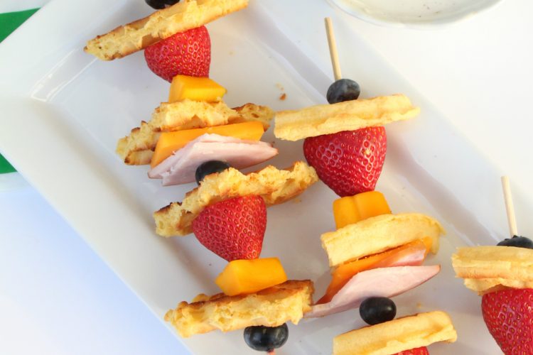 Healthy breakfast kabobs with yogurt dip