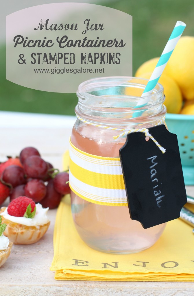 Mason Jar Picnic Containers and Stamped Napkins_Giggles Galore