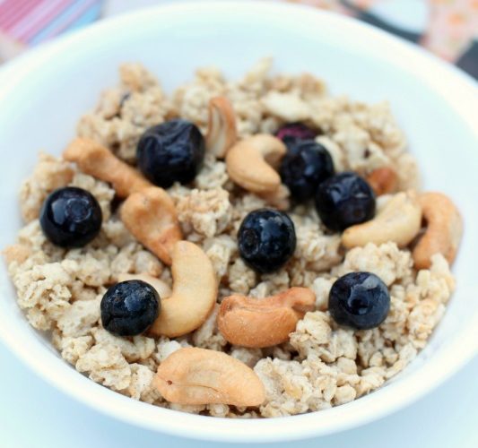 Homemade granola with blueberries