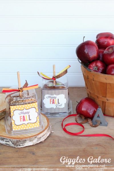 Caramel apple fall gift with free printable