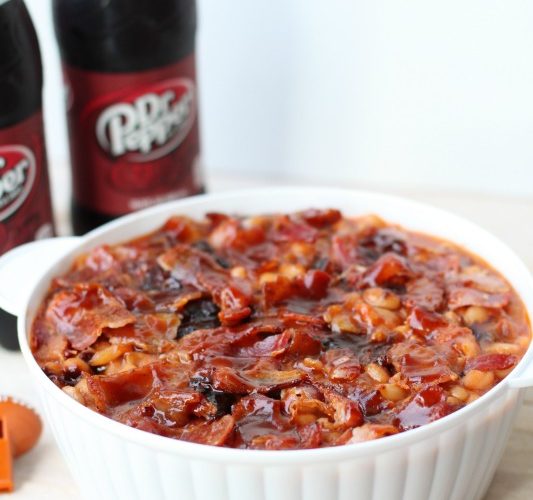 Smoked tailgate beans with dr pepper