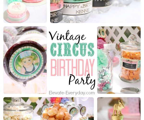 Vintage circus birthday party collage