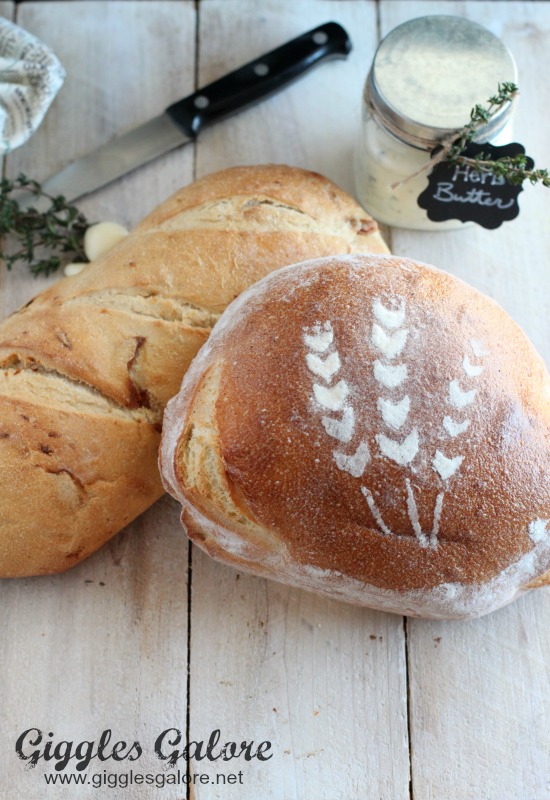Artisan bread and garlic herb butter