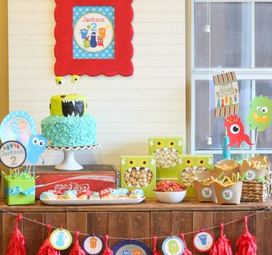 Monster birthday party dessert table