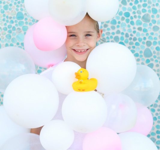 Bubble bath costume with rubber duck