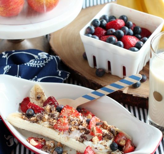 Healthy breakfast banana split