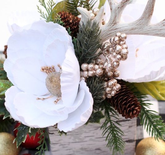 Floral cube arrangement birch wood