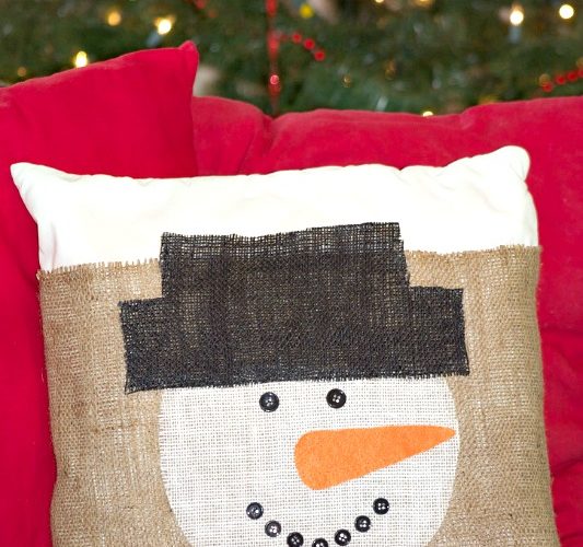 Snowman burlap pillow cover