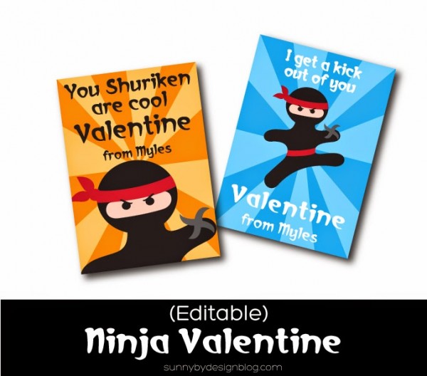 Ninja Valentine's Day Card Printable Editable