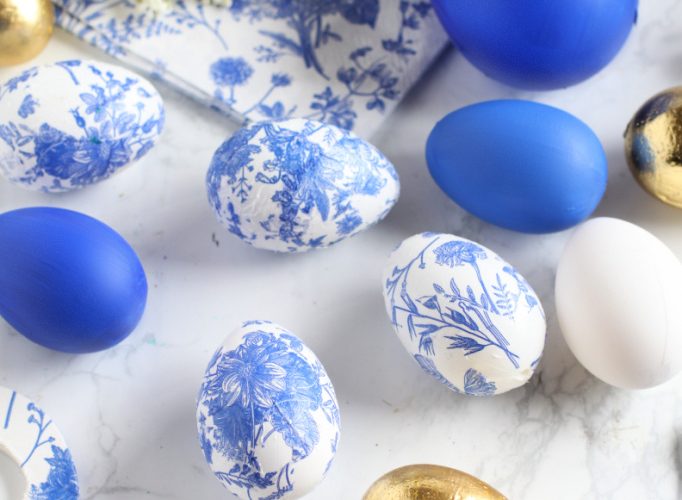 Blue and White Toile Easter Eggs