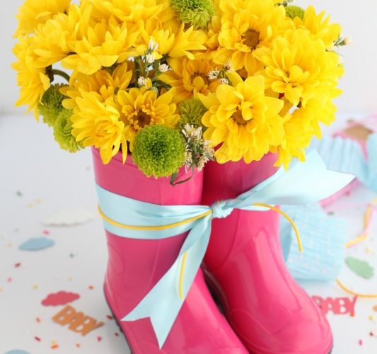Rain boot flower arrangement