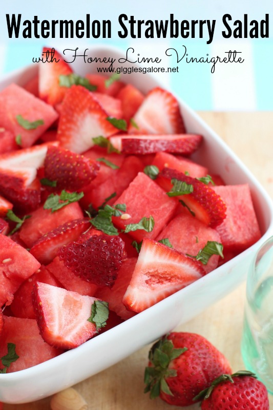 Watermelon Strawberry Salad with Honey Lime Vinaigrette_Giggles Galore