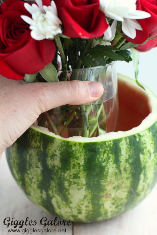 Watermelon Flower Vase with Flowers