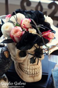 Floral skull centerpiece for skeleton themed halloween party