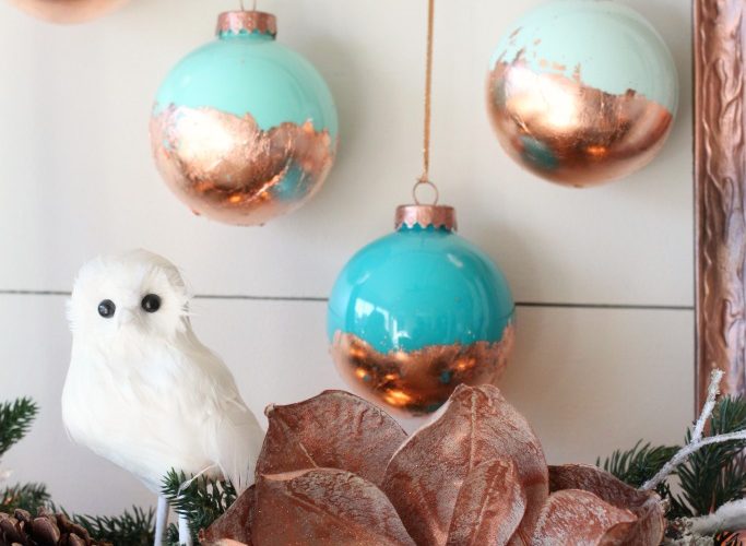 Diy painted christmas ornaments with gold leaf