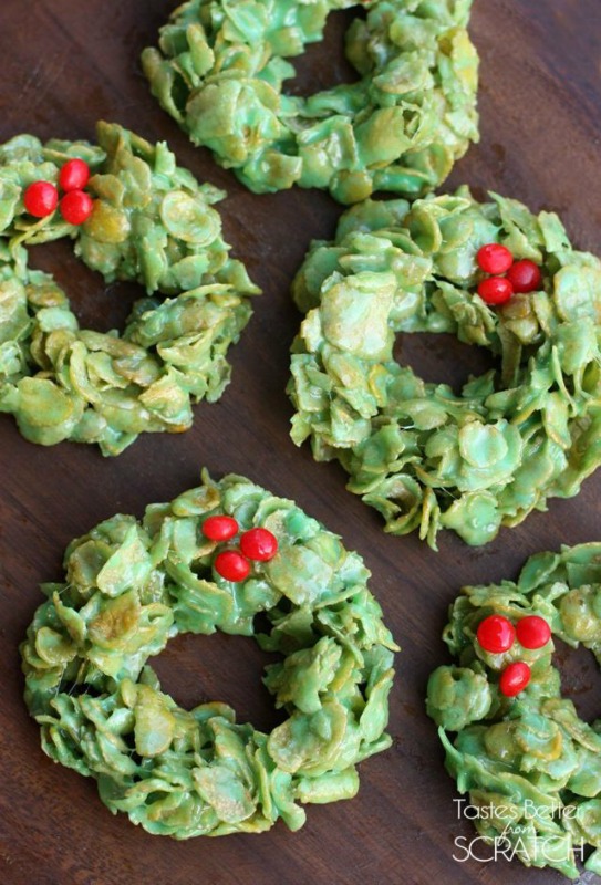 Christmas Cornflake Wreaths, Christmas Morning Breakfasts via Giggles Galore