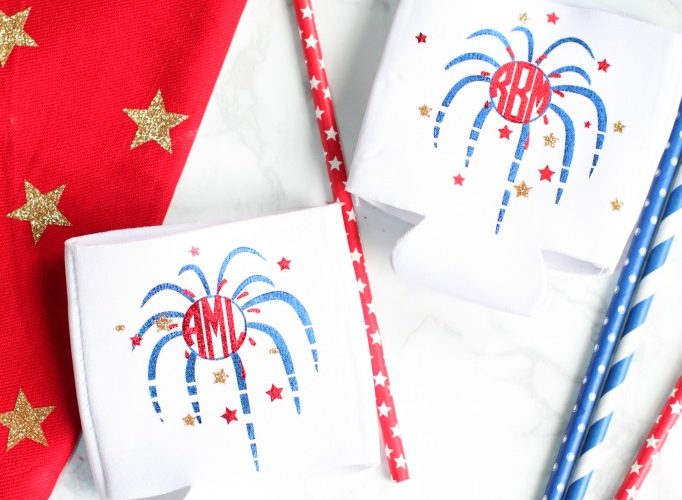 Diy monogrammed patriotic koozies