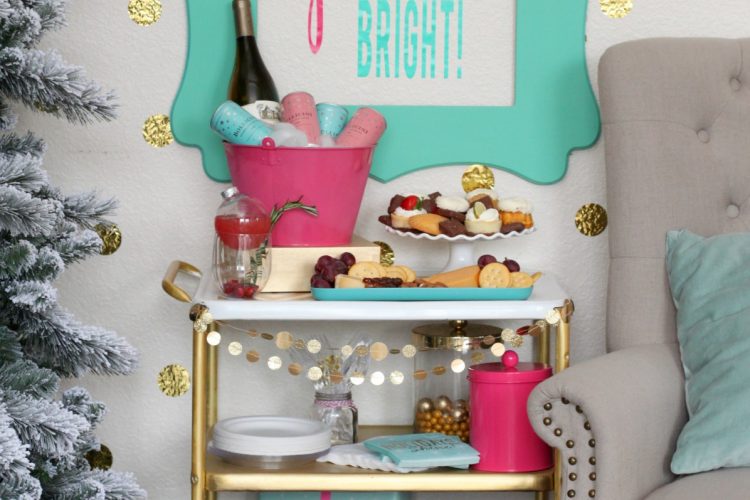 Colorful making spirits bright holiday bar cart