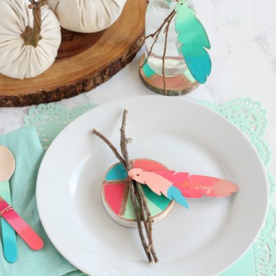 Colorful Painted Feather Thanksgiving Place Cards
