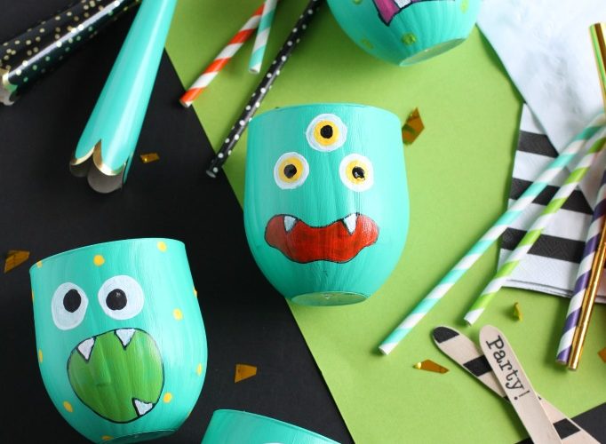 Painted halloween monster cups