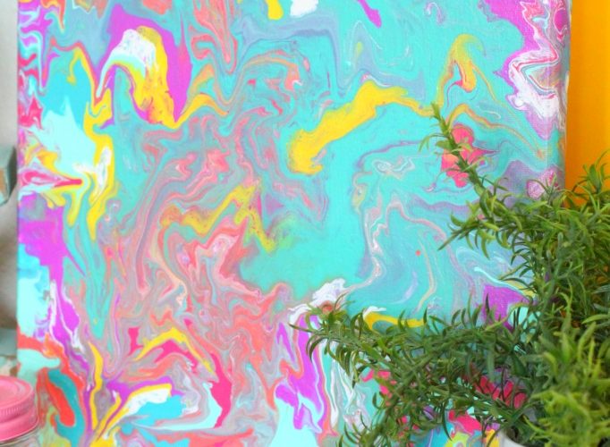 Paint pouring summer canvas