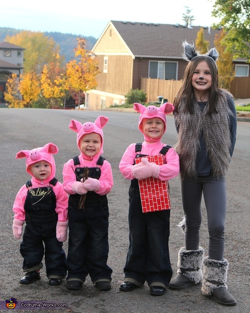 Three Little Pigs and Big Bad Wolf Group Costume