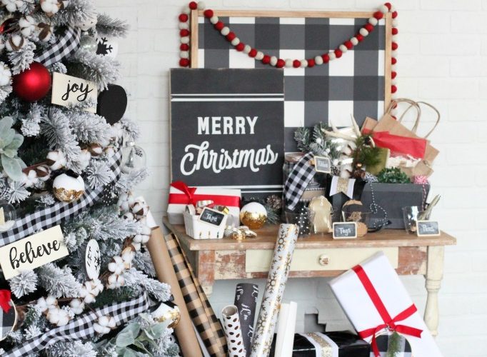 Holiday gift wrapping party gift wrap station