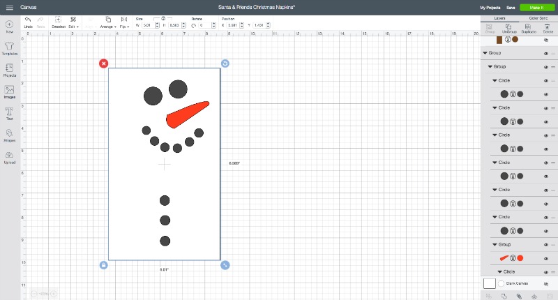 Snowman napkin cricut design space