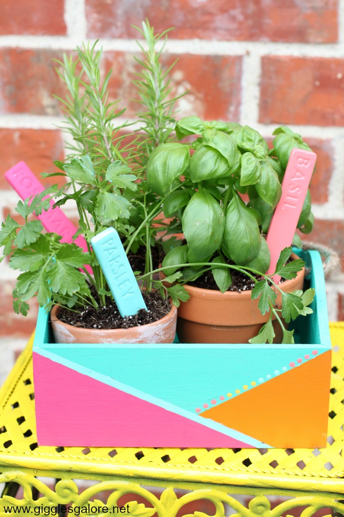 Colorful painted herb garden planter box