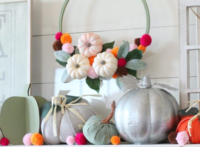 Colorful fall pom pom hoop wreath