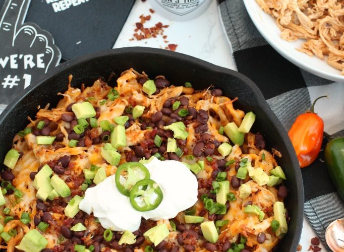 Game day loaded bbq chicken skillet fries