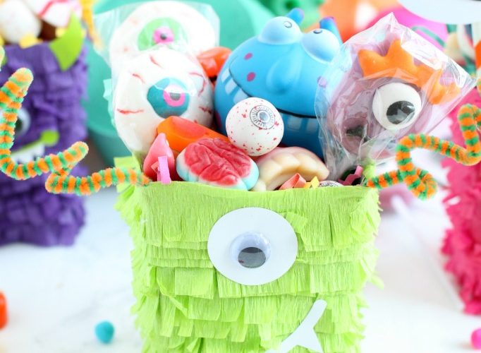 Colorful halloween monster favor box piñata