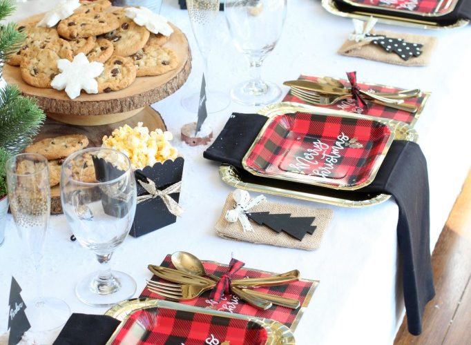 Rustic and glam buffalo check table setting