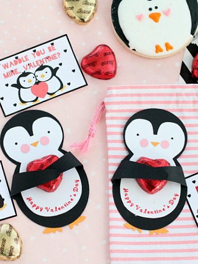 Diy penguin valentine card and printable tags