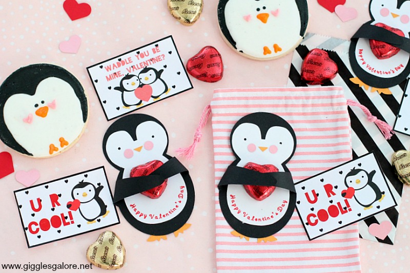 Diy penguin valentine card and printable tags