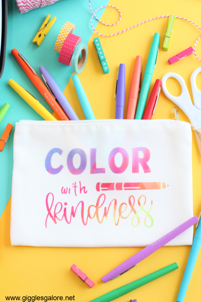 Color with kindness pencil bag cricut infusible ink