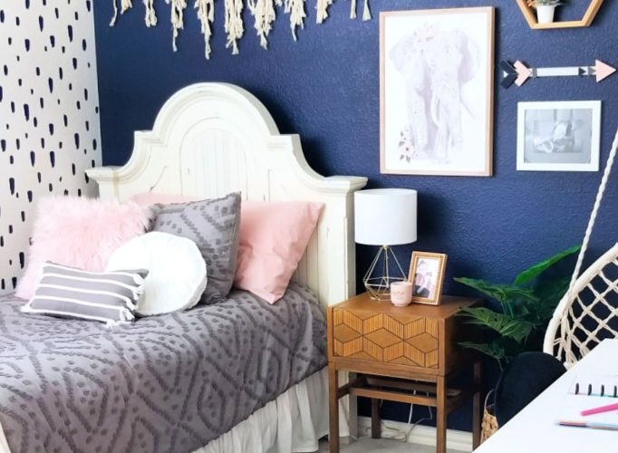 Navy boho bedroom makeover