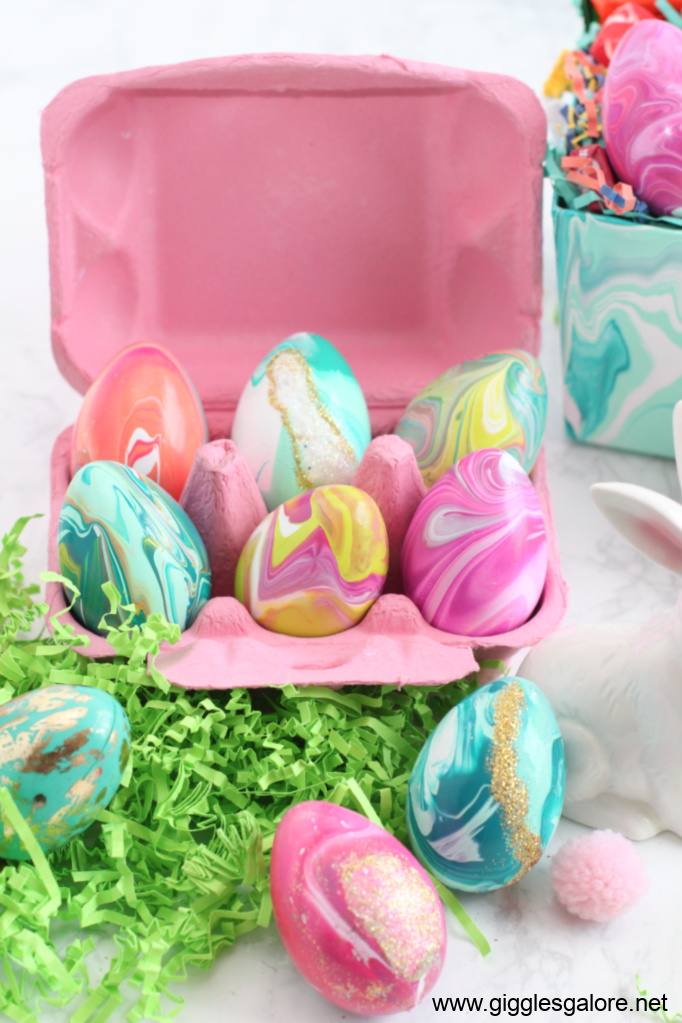 Paint pour easter eggs in carton