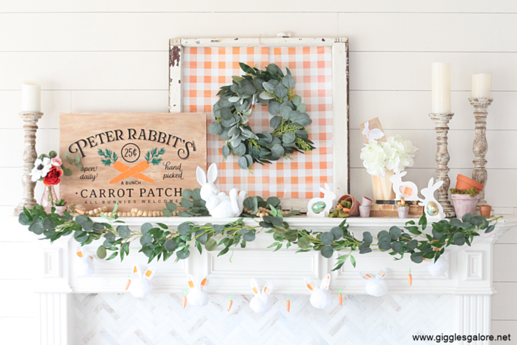 Eastter Bunnies and Carrots Mantel Decorations