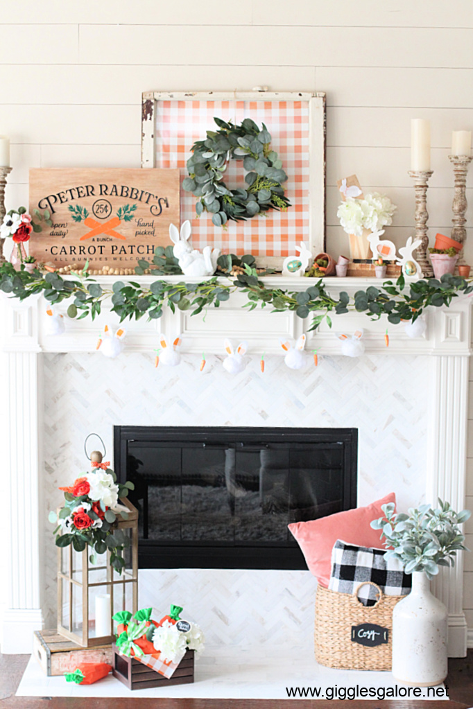 Simple Easter Bunnies and Carrots Mantel